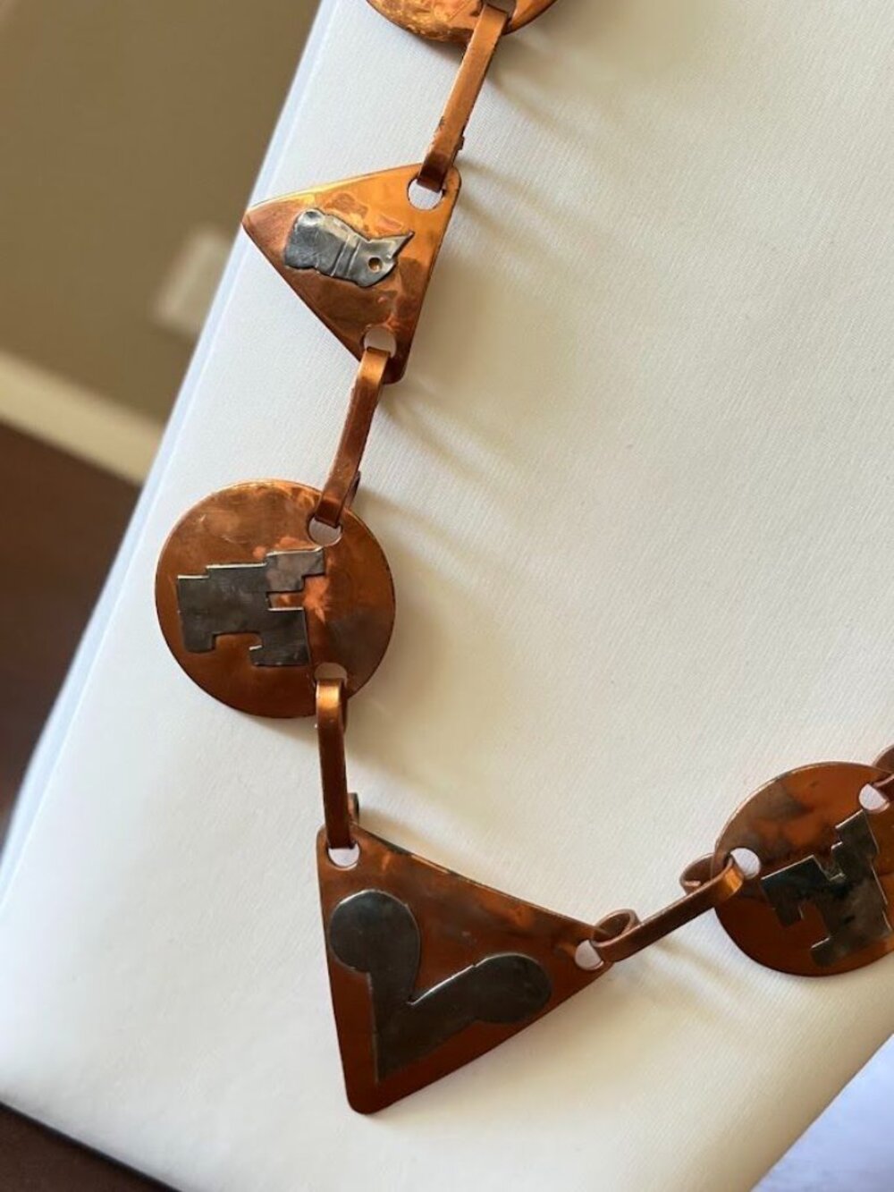 Vintage Southwestern Artisan Copper Silver Tone Leather Statement Necklace - Picture 5 of 7
